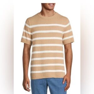 NWOT ONIA Men's Striped Bouclé Sweater In Tan White